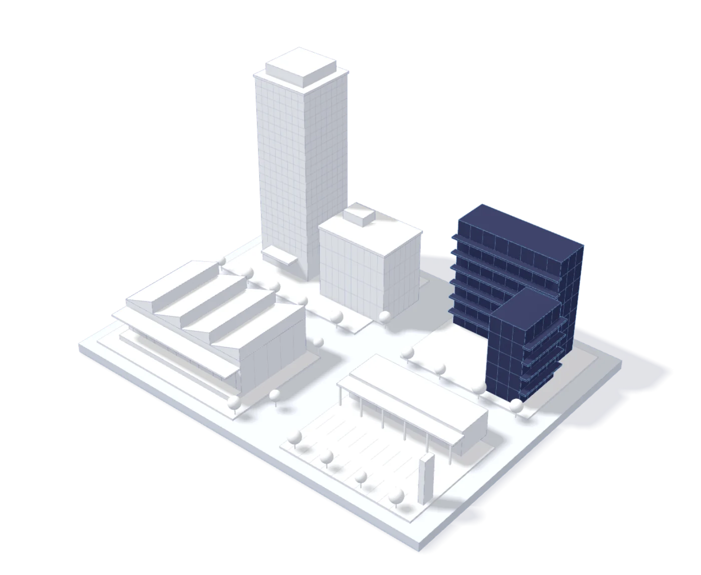 Maqueta de una manzana con el condominio destacado